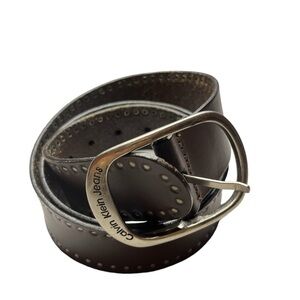 Vintage Calvin Klein brown boho western studded leather belt. Y2K size XL
